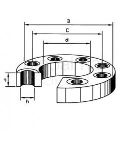 din-carbon-steel-slip-on-flanges-nominal-size-125a-(6")-diam-ext-250mm-grosor-22mm-nºagujeros-8-diam-agujero-18mm
